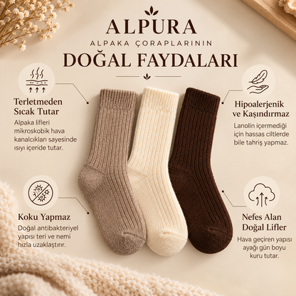 Doğal Alpaka Yünlü Kışlık Çorap