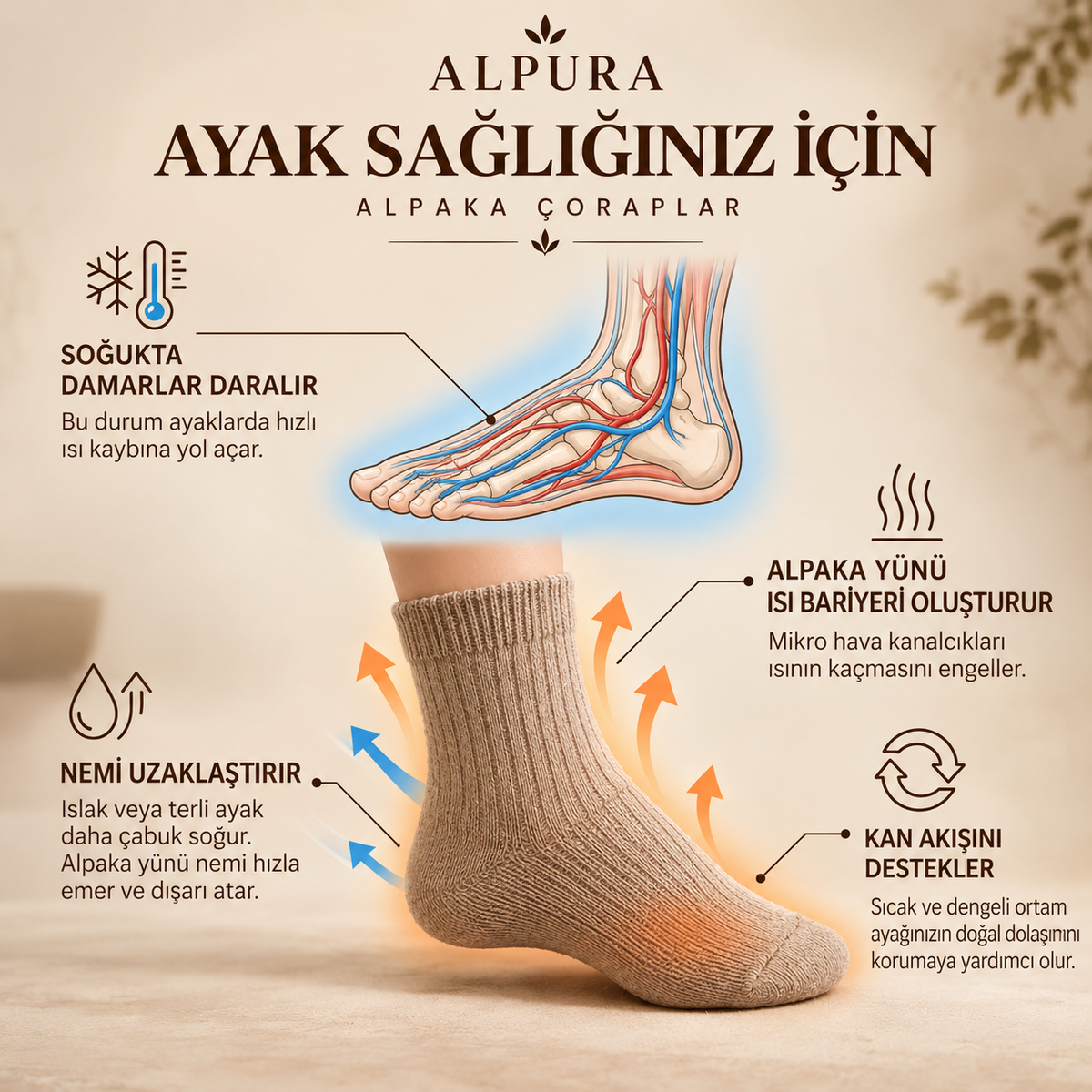 Doğal Alpaka Yünlü Kışlık Çorap