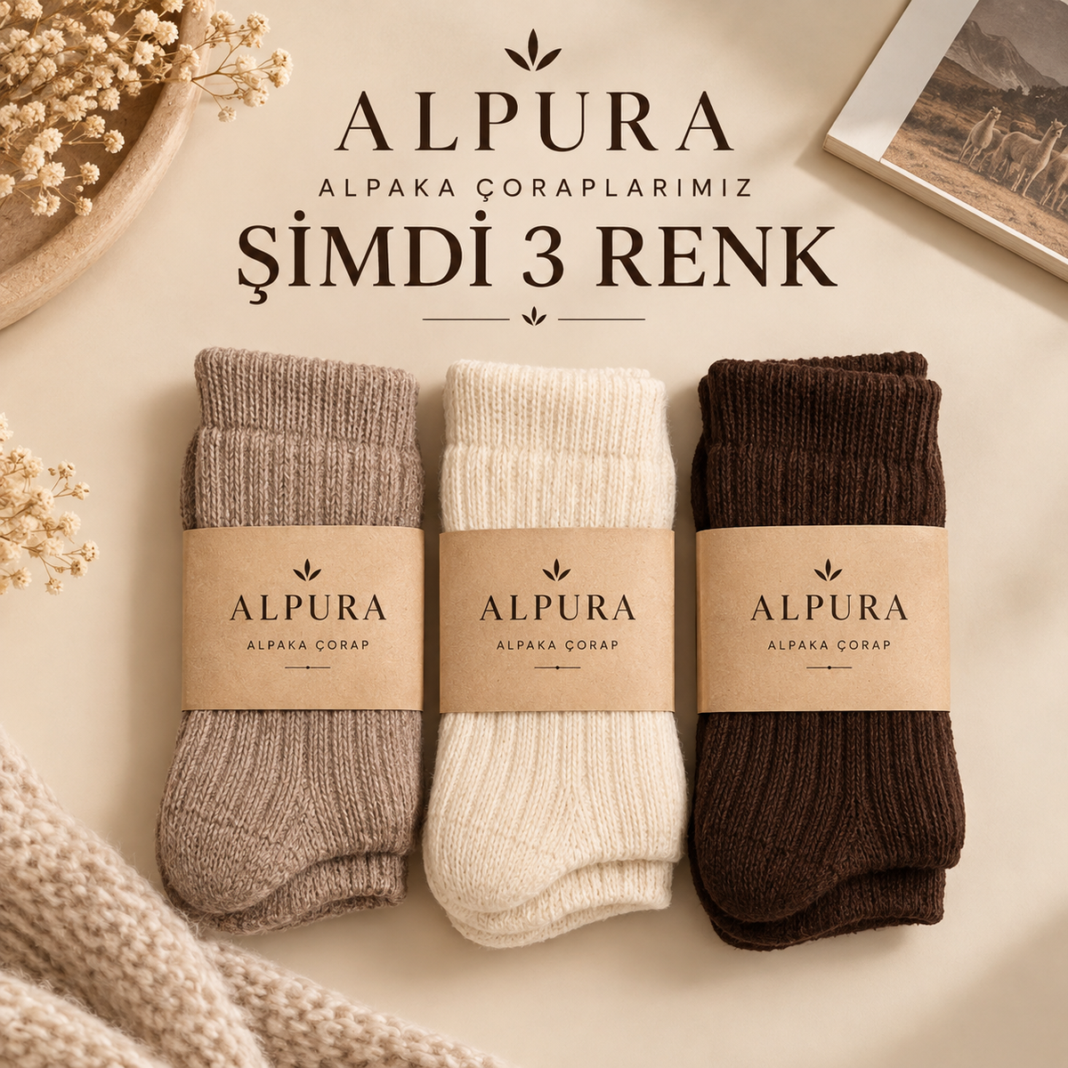 Doğal Alpaka Yünlü Kışlık Çorap
