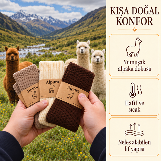 Doğal Alpaka Yünlü Kışlık Çorap
